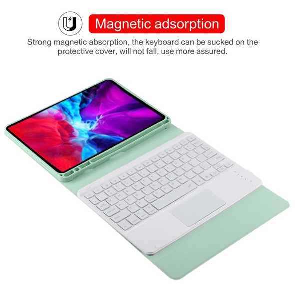TG11BCS Detachable Bluetooth White Keyboard Microfiber Leather Tablet Case for iPad Pro 11 inch (2020), with Backlight & Touchpad & Pen Slot & Holder (Green)