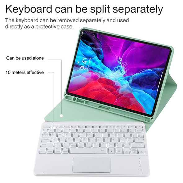 TG11BCS Detachable Bluetooth White Keyboard Microfiber Leather Tablet Case for iPad Pro 11 inch (2020), with Backlight & Touchpad & Pen Slot & Holder (Green)