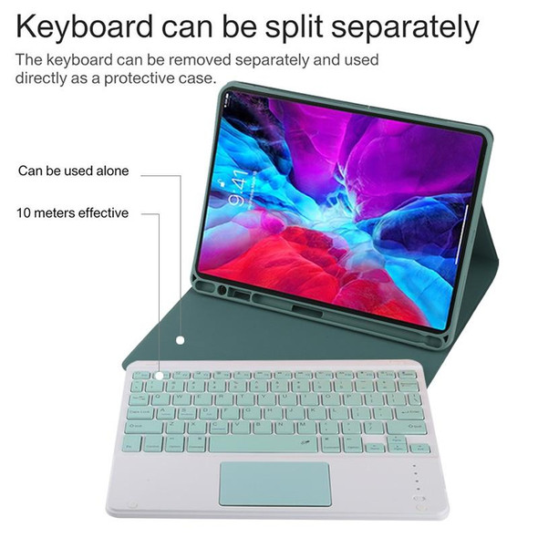 TG11BC Detachable Bluetooth Green Keyboard Microfiber Leather Tablet Case for iPad Pro 11 inch (2020), with Touchpad & Pen Slot & Holder (Dark Green)