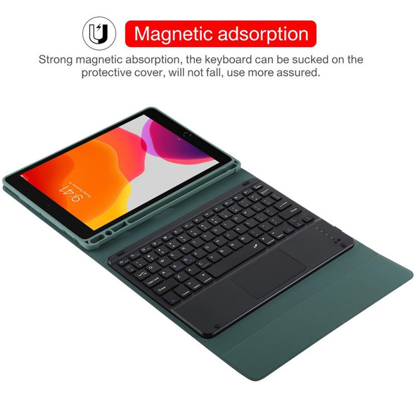 TG-102BC Detachable Bluetooth Black Keyboard + Microfiber Leather Tablet Case for iPad 10.2 inch / iPad Air (2019), with Touch Pad & Pen Slot & Holder(Dark Green)