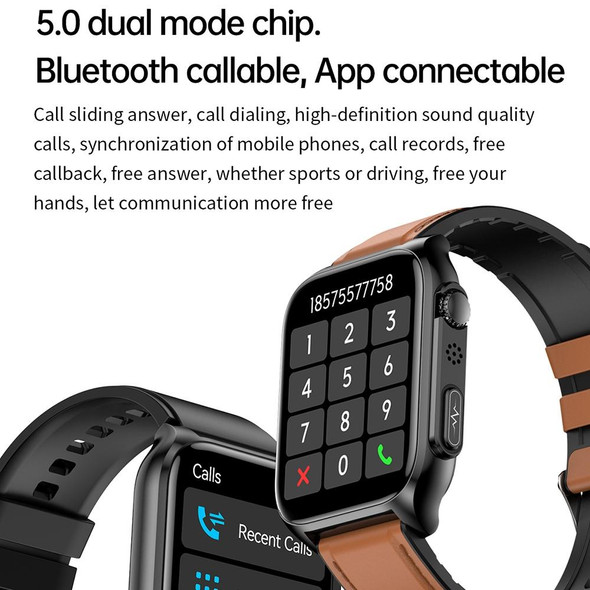 TK12 1.96 inch IP67 Waterproof Leather Band Smart Watch Supports ECG / Remote Families Care / Bluetooth Call / Body Temperature Monitoring(Brown)