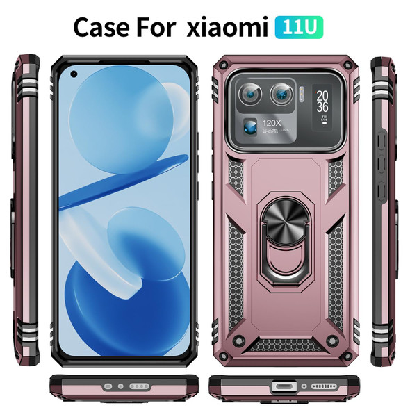 For Xiaomi Mi 11 Ultra Shockproof TPU + PC Phone Case with Holder(Rose Gold)