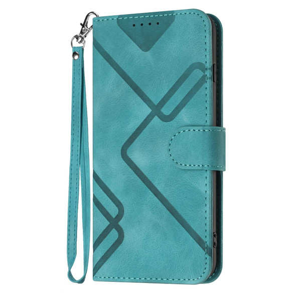 For Samsung Galaxy S21 Ultra 5G Line Pattern Skin Feel Leatherette Phone Case(Light Blue)