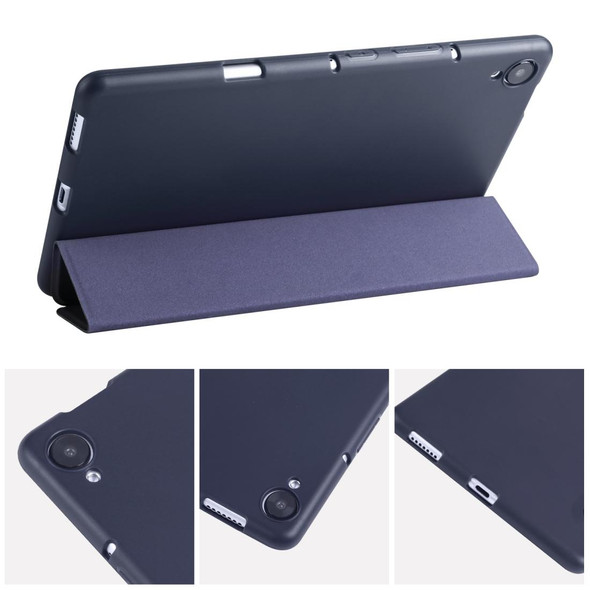 For Huawei MediaPad M6 8.4 inch 3-folding Horizontal Flip PU Leatherette + Shockproof Honeycomb TPU Case with Holder(Dark Blue)