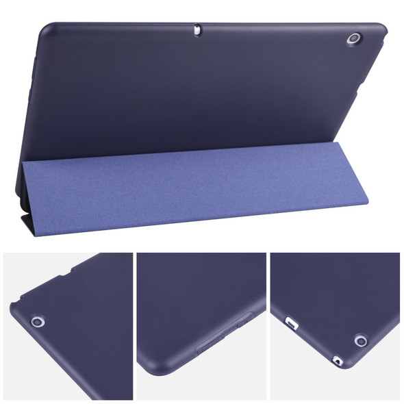Huawei MediaPad T5 10 inch 3-folding Horizontal Flip PU Leather + Shockproof Honeycomb TPU Case with Holder(Dark Blue)