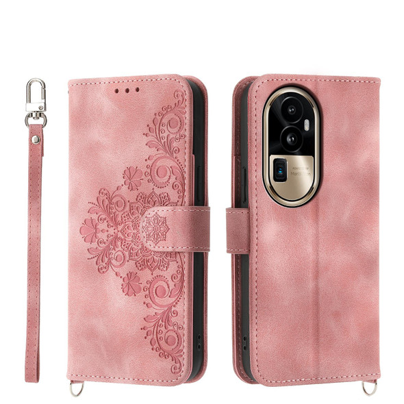 For OPPO Reno10 Pro+ 5G Skin-feel Flowers Embossed Wallet Leatherette Phone Case(Pink)