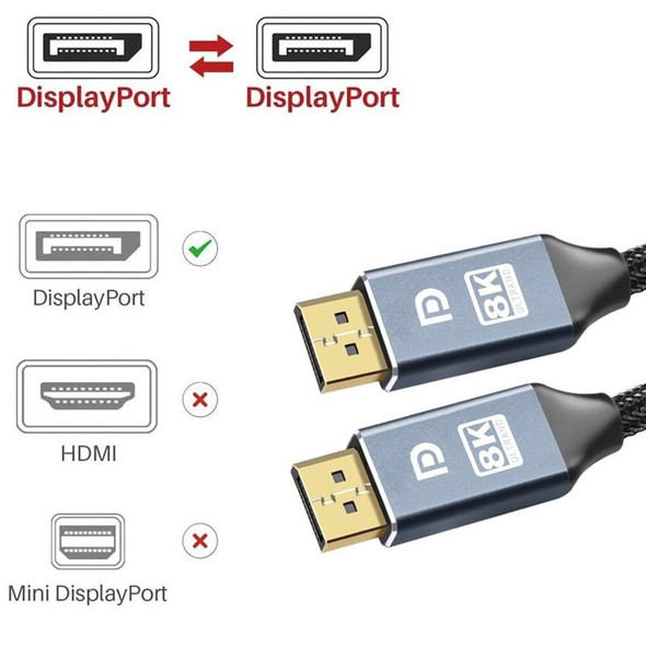 2m 1.4 Version DP Cable Gold-Plated Interface 8K High-Definition Display Computer Cable(Silver)