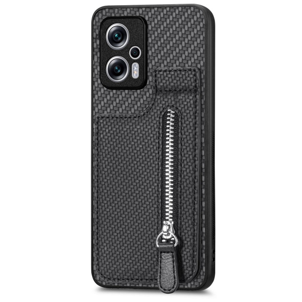 For Redmi Note 11T Pro 5G Carbon Fiber Vertical Flip Zipper Phone Case(Black)