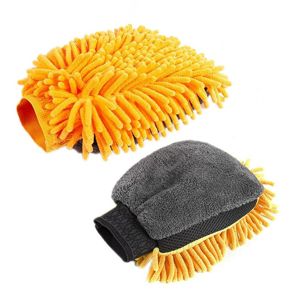 2pcs Car Chenille Coral Fleece Car Wash Double Sided Thick Gloves(Orange)
