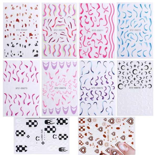 10pcs French Style Manicure Sticker Pop Stripe Line Nail Sticker(Stz-CS071)