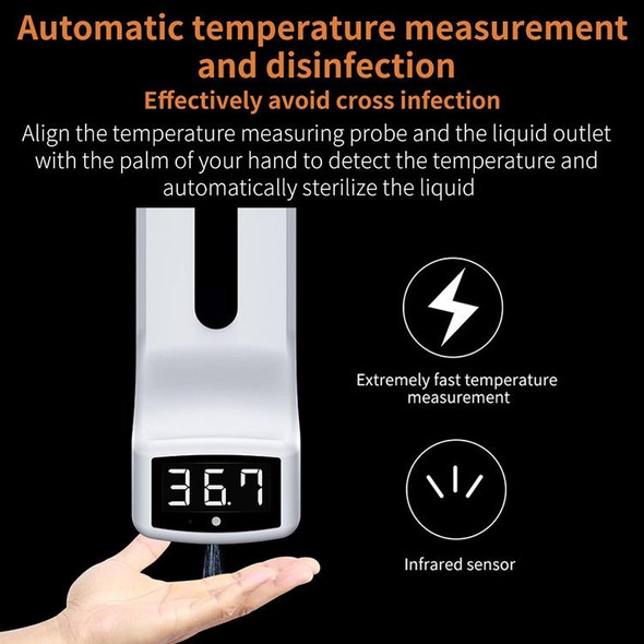 K9 Handsfree Non-contact Body Light-sensitive Distance Sensor Thermometer + 1000ml Automatic Non-contact Liquid Soap Dispenser(White)