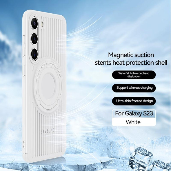 For Samsung Galaxy S23 5G Cooling MagSafe Magnetic Ring Holder Phone Case(White)