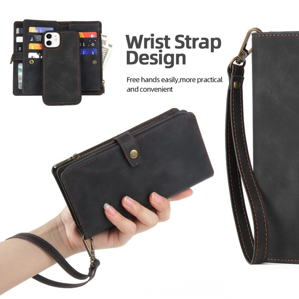 For iPhone XR Zipper Wallet Detachable MagSafe Leatherette Phone Case(Black)