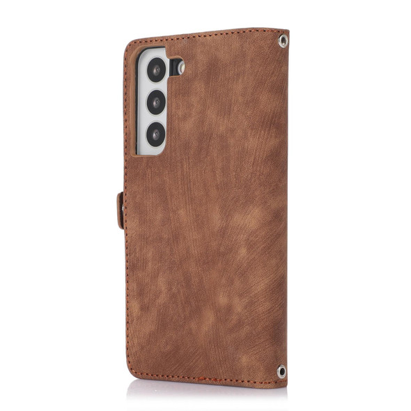 For Samsung Galaxy S21+ Zipper Card Slot Buckle Wallet Leatherette Phone Case(Brown)