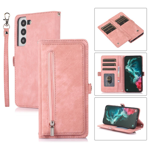 For Samsung Galaxy S21 Zipper Card Slot Buckle Wallet Leatherette Phone Case(Pink)