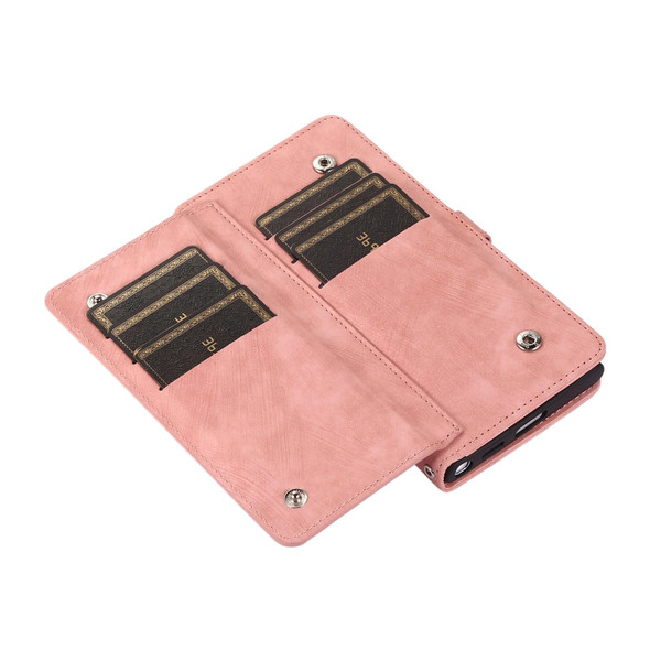 For Samsung Galaxy S21+ Zipper Card Slot Buckle Wallet Leatherette Phone Case(Pink)