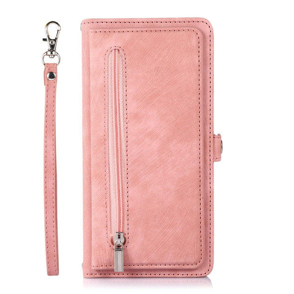 For Samsung Galaxy S21+ Zipper Card Slot Buckle Wallet Leatherette Phone Case(Pink)