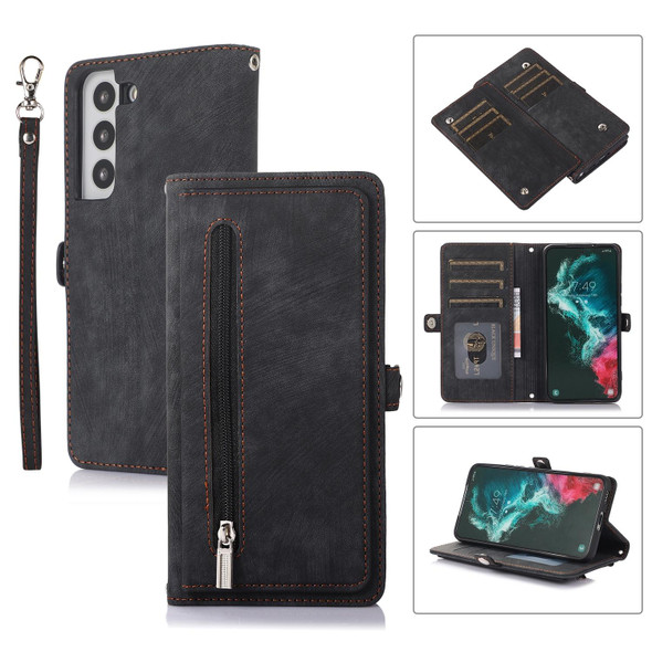 For Samsung Galaxy S21 Zipper Card Slot Buckle Wallet Leatherette Phone Case(Black)