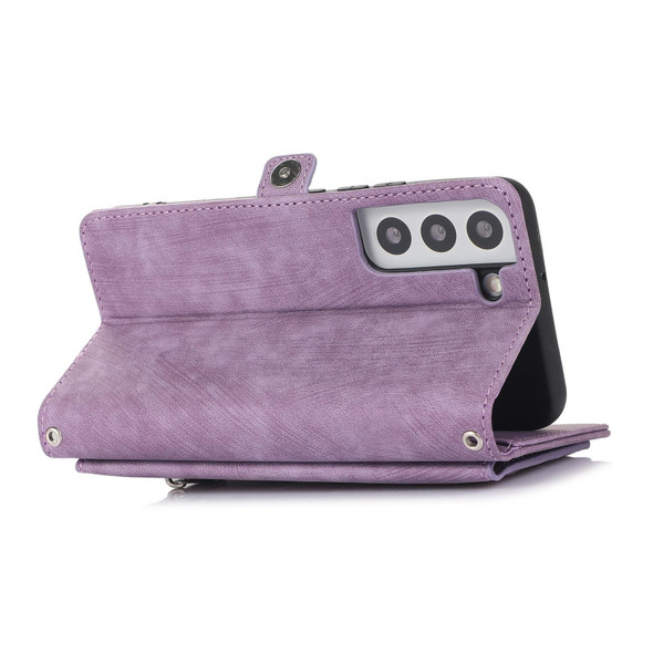 For Samsung Galaxy S21 Zipper Card Slot Buckle Wallet Leatherette Phone Case(Purple)