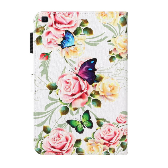 For Galaxy Tab A 8.0 (2019) T290 Cross Texture Painted Horizontal  Leatherette Case with Sleep / Wake-up Function & Card Slot & Holder & Wallet(White Peony Flower)