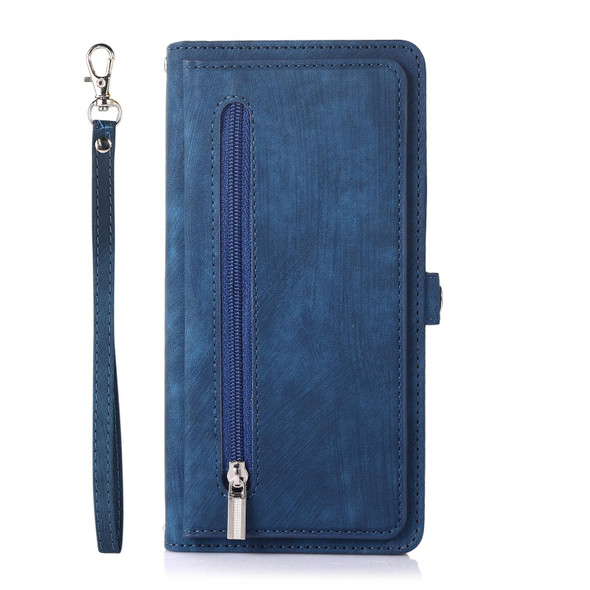 For Samsung Galaxy S21+ Zipper Card Slot Buckle Wallet Leatherette Phone Case(Blue)