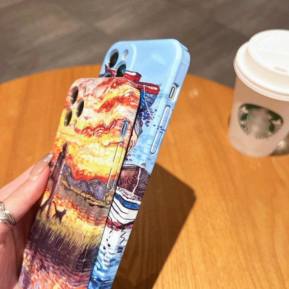 For iPhone 12 Pro Oil Painting Pattern Glossy PC Phone Case(Jump in the Boat)