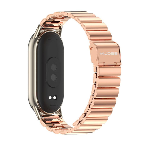 For Xiaomi Mi Band 8 Mijobs Bamboo Buckle Stainless Steel Watch Band(Rose Gold+Light Gold)