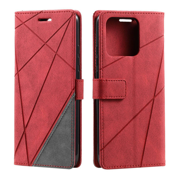 For Redmi 11A 4G Global Skin Feel Splicing Horizontal Flip Leatherette Phone Case(Red)