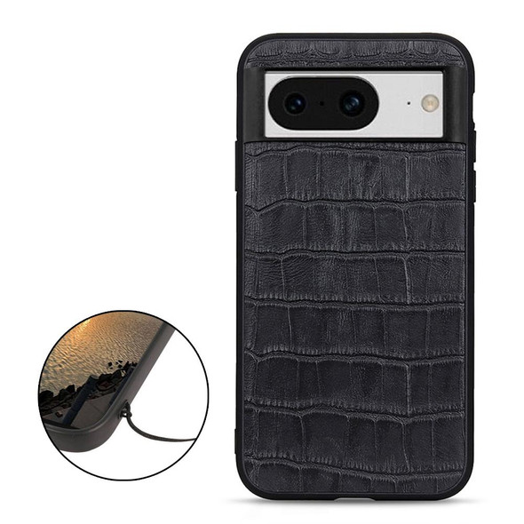 For Google Pixel 8 Crocodile Texture Genuine Leatherette Phone Case(Black)