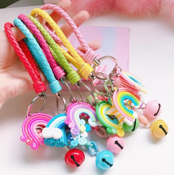 4 PCS Cute Soft Clay Rainbow Keychain Student Schoolbag Lollipop Pendant, Colour: Black Rope Rainbow