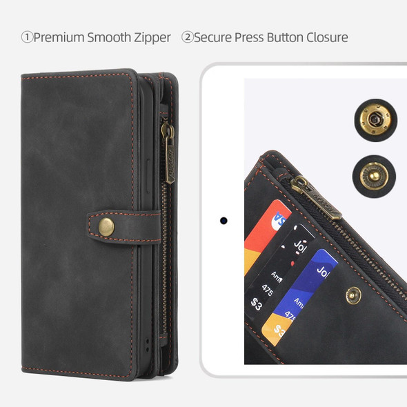 For iPhone 14 Zipper Wallet Detachable MagSafe Leatherette Phone Case(Black)
