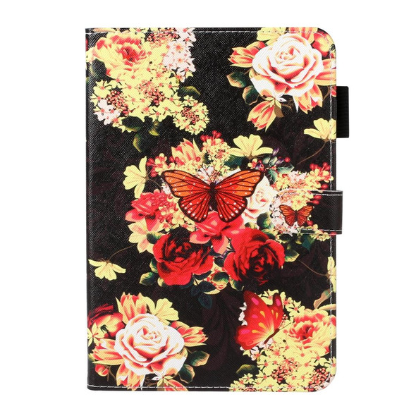 For Galaxy Tab A 8.0 (2019) T290 Cross Texture Painted Horizontal  Leatherette Case with Sleep / Wake-up Function & Card Slot & Holder & Wallet(Black Peony Flower)