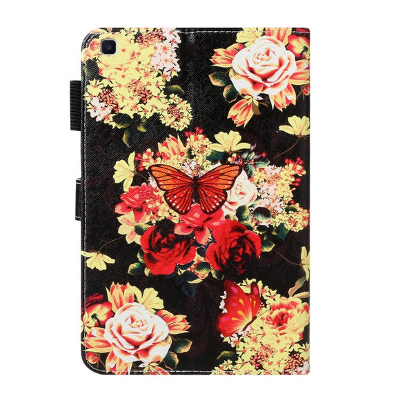 For Galaxy Tab A 8.0 (2019) T290 Cross Texture Painted Horizontal  Leatherette Case with Sleep / Wake-up Function & Card Slot & Holder & Wallet(Black Peony Flower)