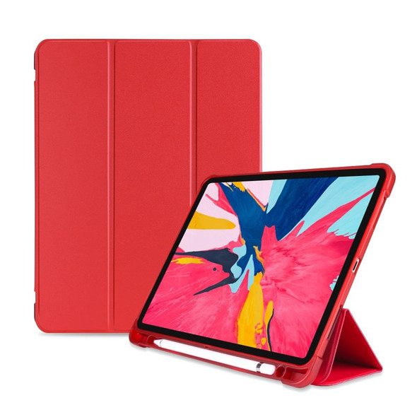 Three-folding Shockproof TPU Protective Case for iPad Pro 11 inch (2018) / (2020), with Holder & Pen Slot(Red)