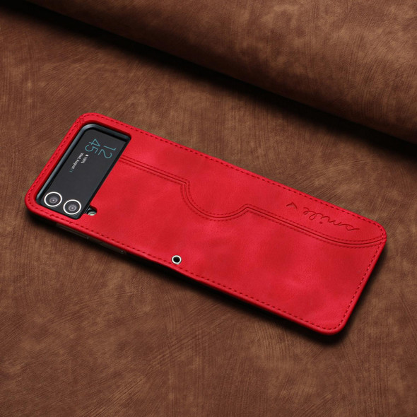 For Samsung Galaxy Z Flip3 5G Heart Pattern Skin Feel Leatherette Phone Case(Red)