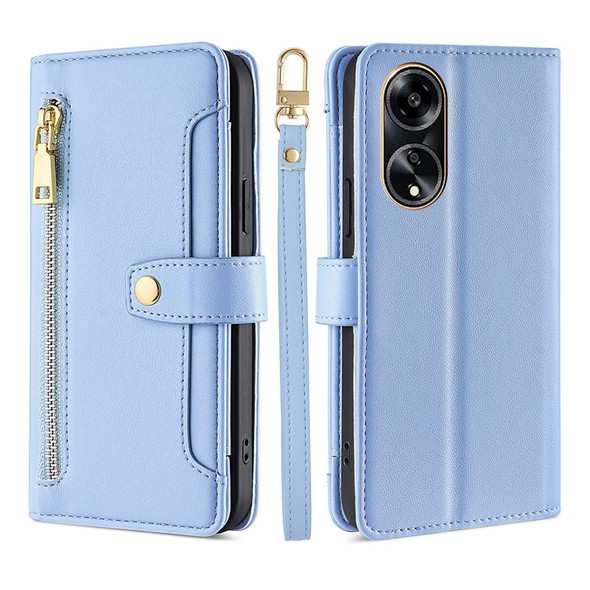 For OPPO A1 5G Lite Sheep Texture Cross-body Zipper Wallet Leatherette Phone Case(Blue)