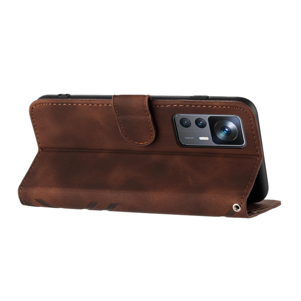 For Xiaomi Redmi K50 Ultra/12T/12T Pro Line Pattern Skin Feel Leather Phone Case(Coffee)