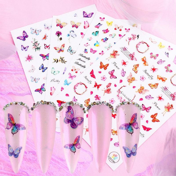 10pcs 3D Adhesive Butterfly Retro Rose Color Nail Art Sticker(F-625)