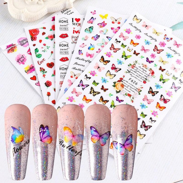 10pcs 3D Adhesive Butterfly Retro Rose Color Nail Art Sticker(F-666)