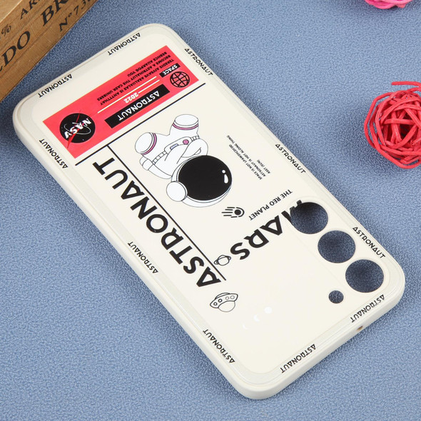 For Samsung Galaxy S22+ 5G Astronaut Pattern Silicone Straight Edge Phone Case(Mars Astronaut-White)