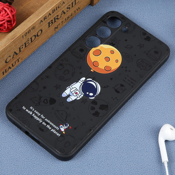 For Samsung Galaxy S21 5G Astronaut Pattern Silicone Straight Edge Phone Case(Planet Landing-Black)