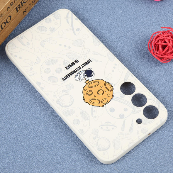 For Samsung Galaxy S21+ 5G Astronaut Pattern Silicone Straight Edge Phone Case(Lovely Astronaut-White)