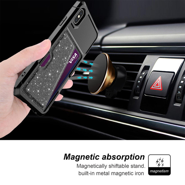Glitter Magnetic Card Bag Phone Case - iPhone XS Max(Black)