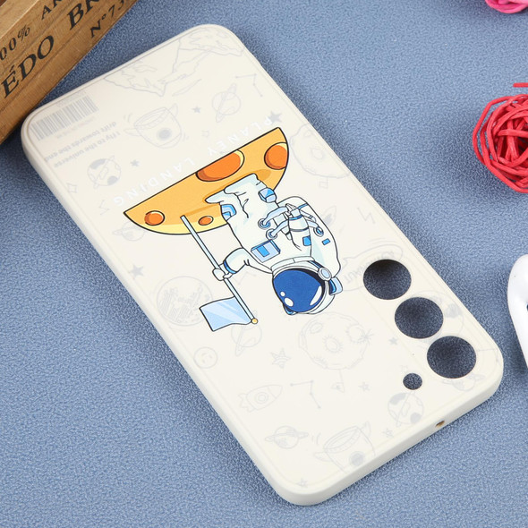 For Samsung Galaxy A23 4G Astronaut Pattern Silicone Straight Edge Phone Case(Planet Landing-White)