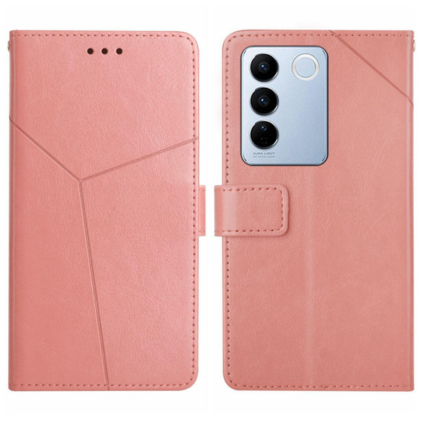 For vivo V27E 4G Global HT01 Y-shaped Pattern Flip Leather Phone Case(Pink)