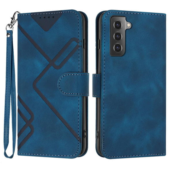 For Samsung Galaxy S21 5G Line Pattern Skin Feel Leatherette Phone Case(Royal Blue)
