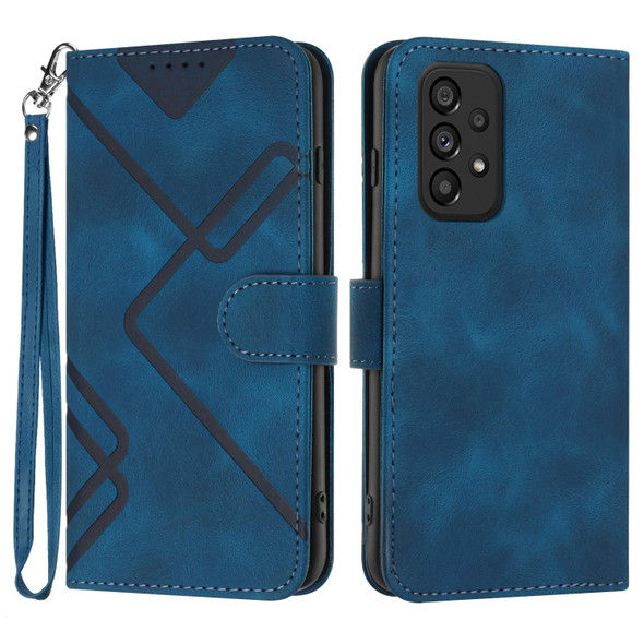 For Samsung Galaxy A72 4G/5G Line Pattern Skin Feel Leatherette Phone Case(Royal Blue)