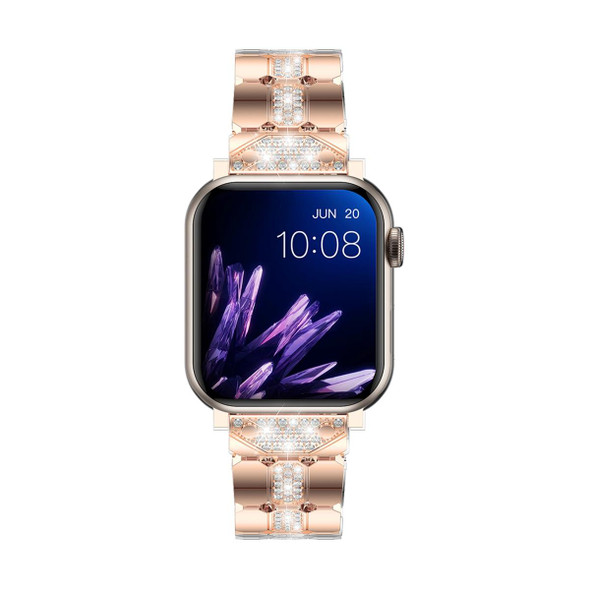 Diamond Metal Watch Band For Apple Watch Ultra 49mm(Rose Gold)