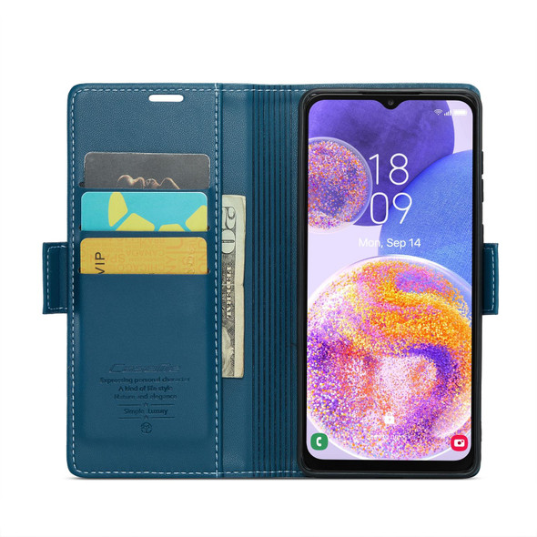 For Samsung Galaxy A23 CaseMe 023 Butterfly Buckle Litchi Texture RFID Anti-theft Leatherette Phone Case(Blue)