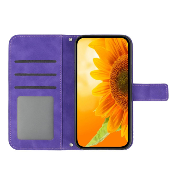 For vivo Y22 4G Global / Y35 4G Global Skin Feel Sun Flower Embossed Flip Leather Phone Case with Lanyard(Dark Purple)
